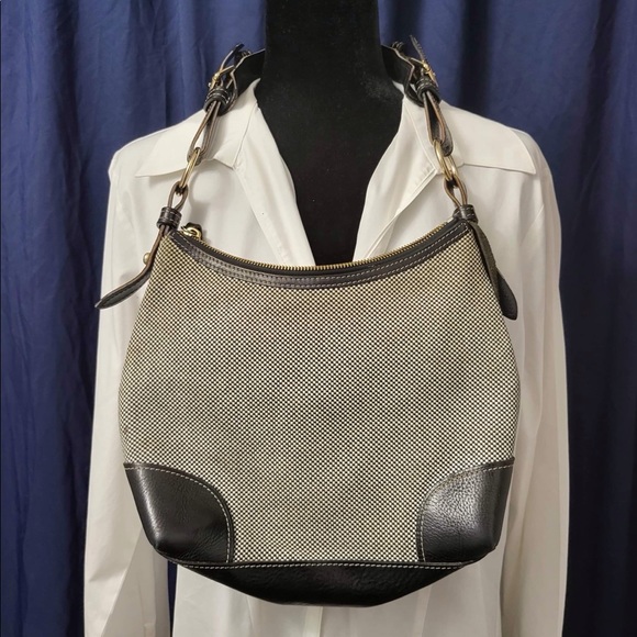 Dooney & Bourke Black, White & Tan Leather & Canvas Purse - Picture 4 of 16